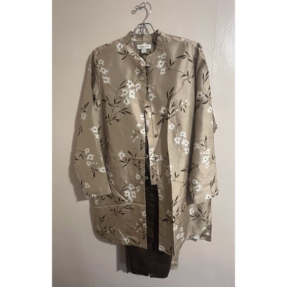 Amanda Smith 100% Silk Jacket W/ 2 Pairs Of 100% Silk Pants Women’s 12 Floral - Picture 1 of 16